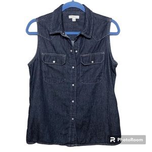 Calvin Klein Jeans Blue Denim Sleeveless Snap Closure Top Size M